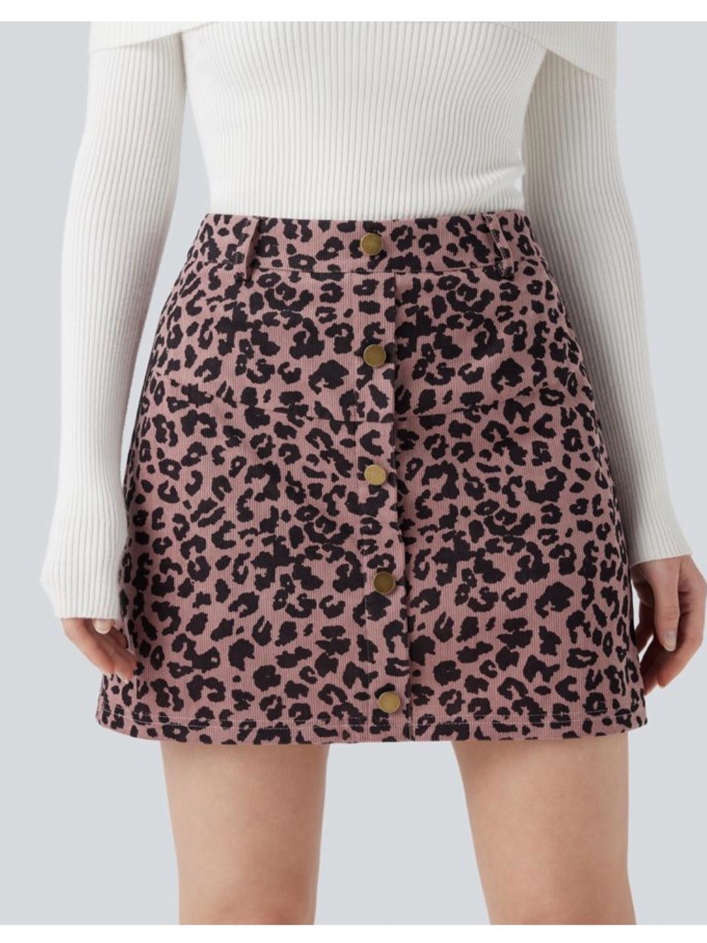 HALARA - High Waisted 2-in-1 Leopard Print Mini Casual Skirt with Pocket